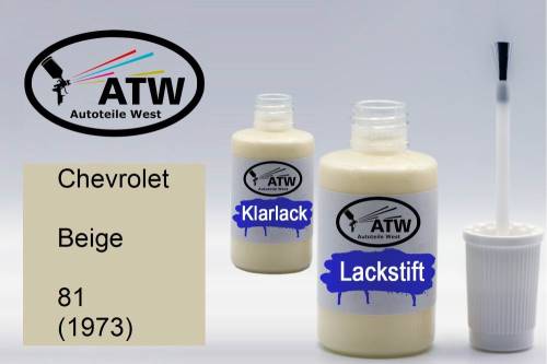 Chevrolet, Beige, 81 (1973): 20ml Lackstift + 20ml Klarlack - Set, von ATW Autoteile West.